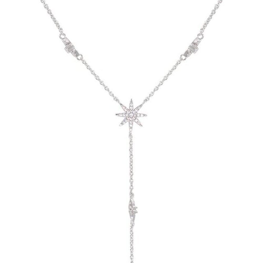 Star Drop Y Shaped Lariat Necklace Plated with 14K Rose Gold/White Gold